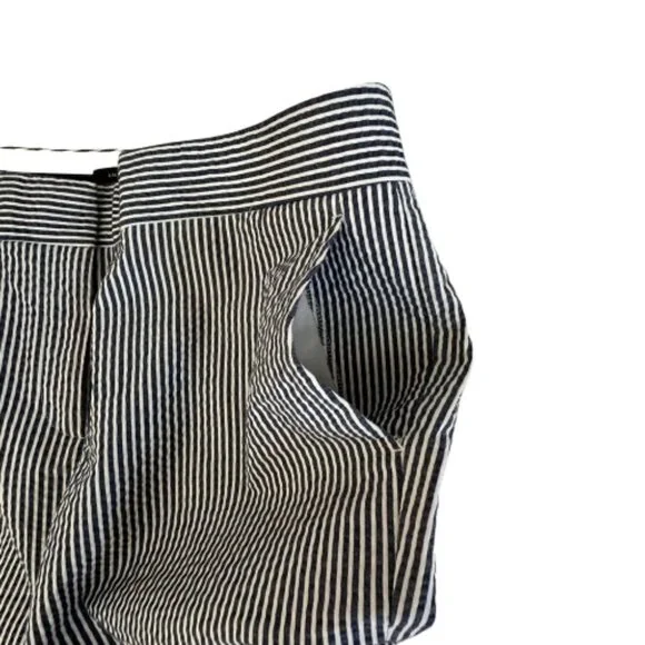 Ann Taylor Women' 6 Devin Fit Blue & White Striped Seersucker Cotton Capri Pants - Picture 5 of 13